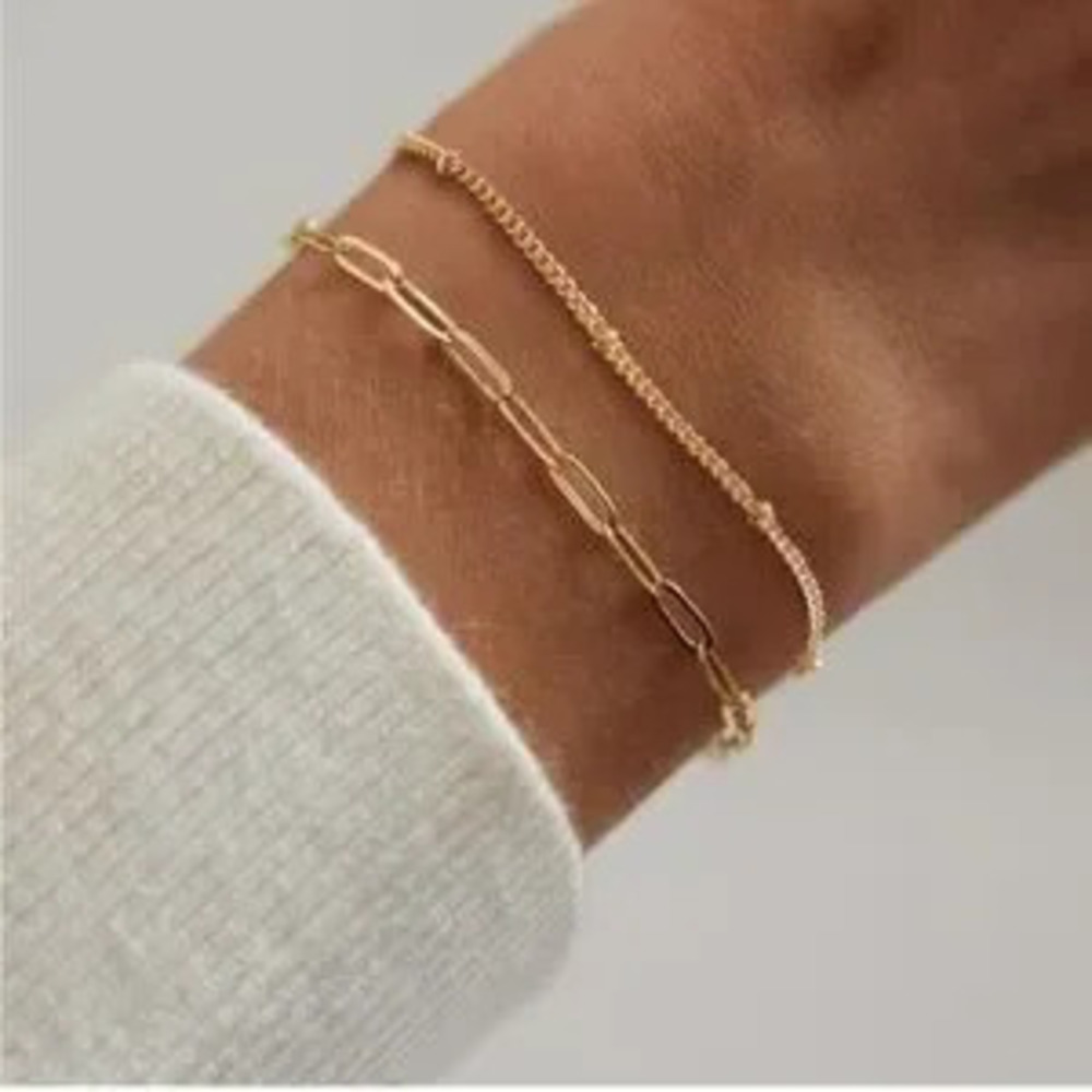 Gold 14k Gold Plated 2pc Paperclip Bracelet Set